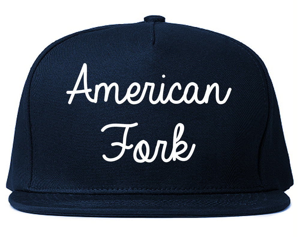 American Fork Utah UT Script Mens Snapback Hat Navy Blue