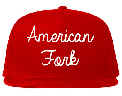American Fork Utah UT Script Mens Snapback Hat Red