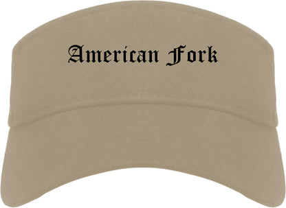 American Fork Utah UT Old English Mens Visor Cap Hat Khaki