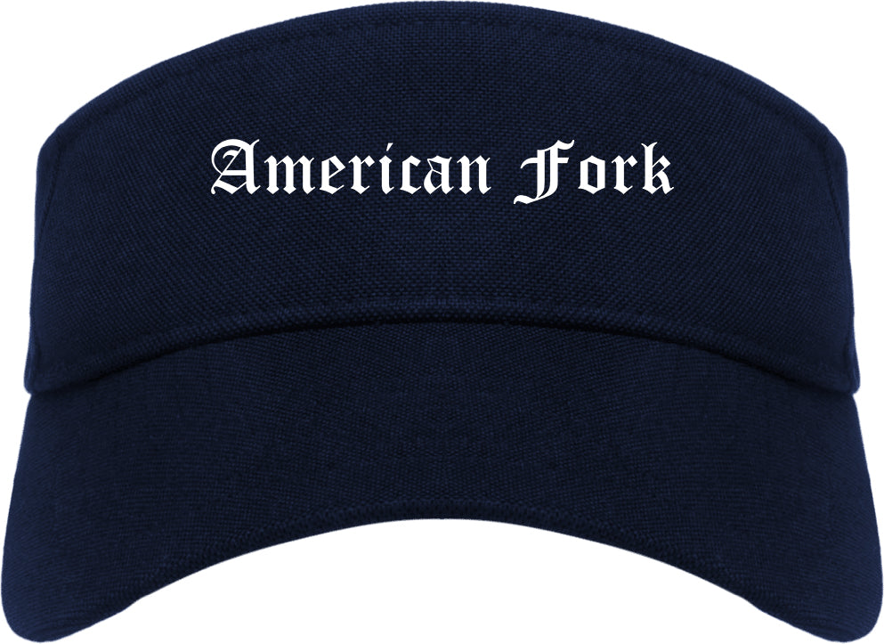 American Fork Utah UT Old English Mens Visor Cap Hat Navy Blue
