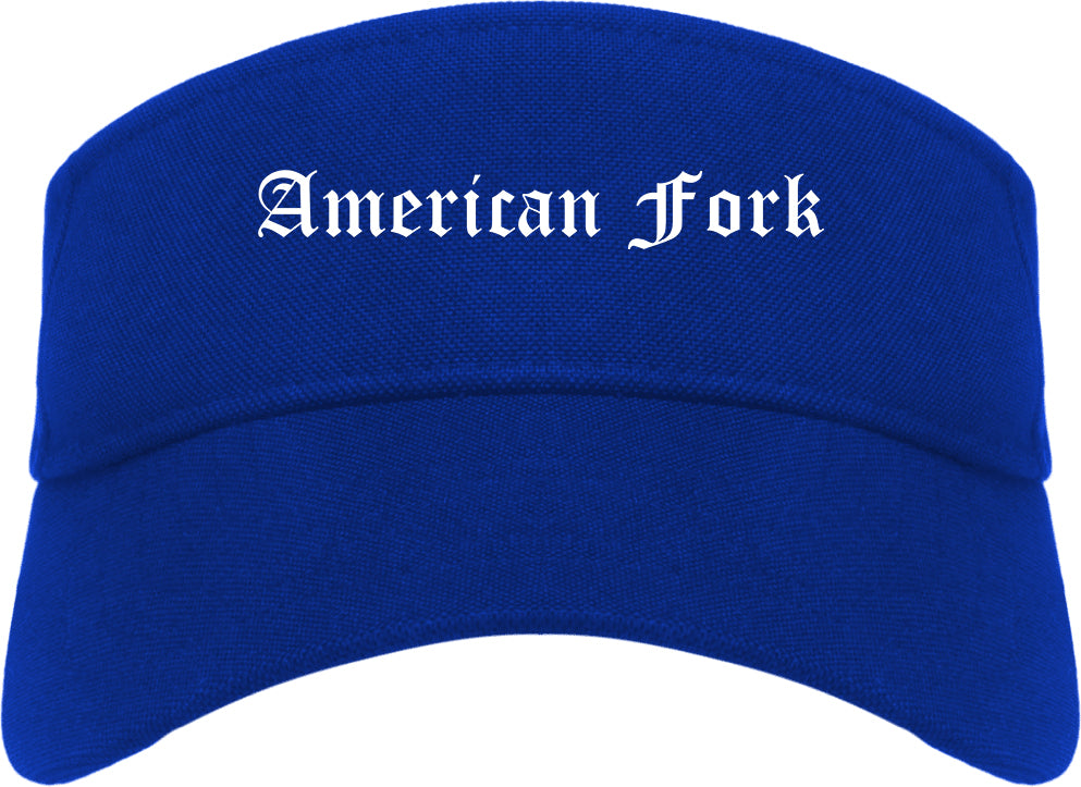 American Fork Utah UT Old English Mens Visor Cap Hat Royal Blue
