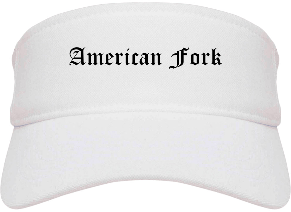 American Fork Utah UT Old English Mens Visor Cap Hat White