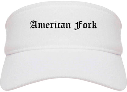 American Fork Utah UT Old English Mens Visor Cap Hat White