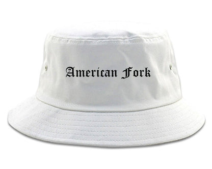 American Fork Utah UT Old English Mens Bucket Hat White