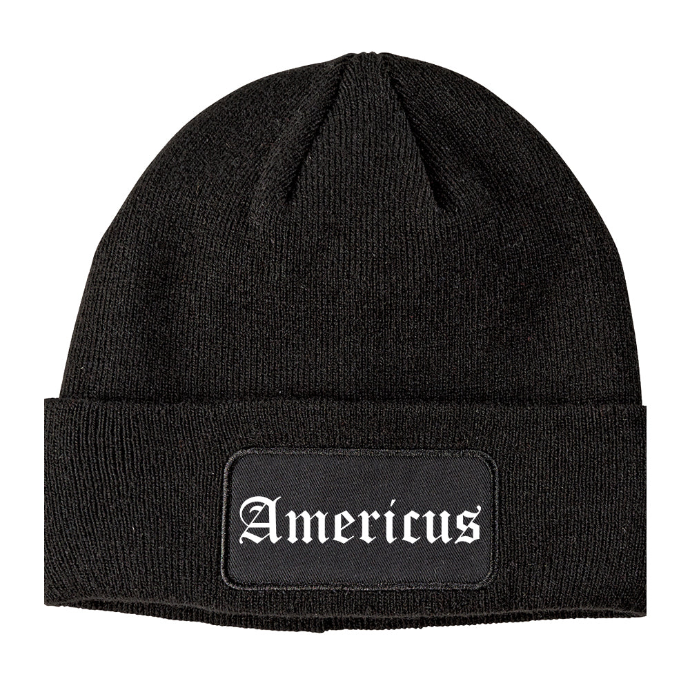 Americus Georgia GA Old English Mens Knit Beanie Hat Cap Black