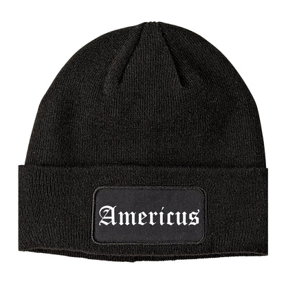 Americus Georgia GA Old English Mens Knit Beanie Hat Cap Black