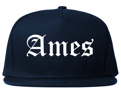 Ames Iowa IA Old English Mens Snapback Hat Navy Blue