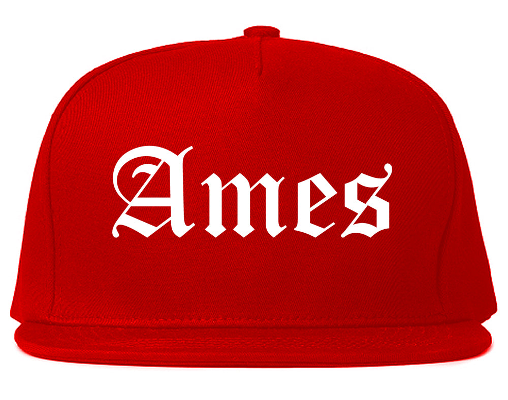 Ames Iowa IA Old English Mens Snapback Hat Red