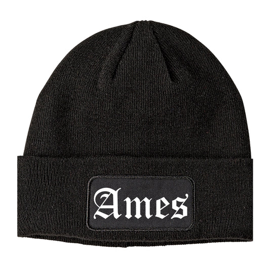 Ames Iowa IA Old English Mens Knit Beanie Hat Cap Black