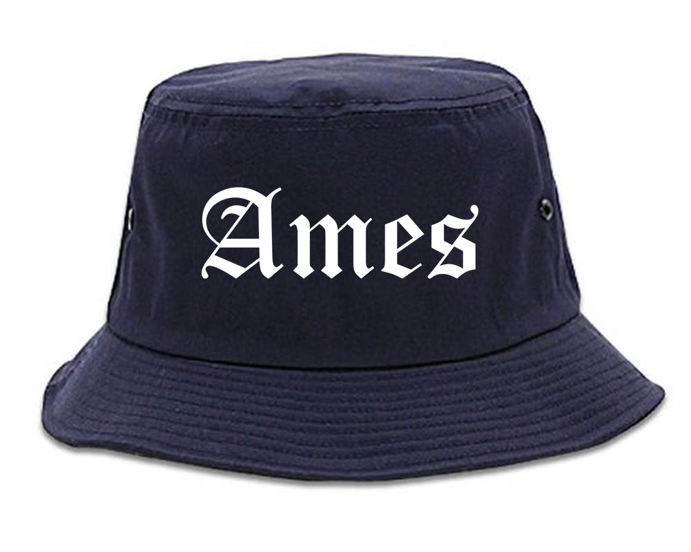 Ames Iowa IA Old English Mens Bucket Hat Navy Blue