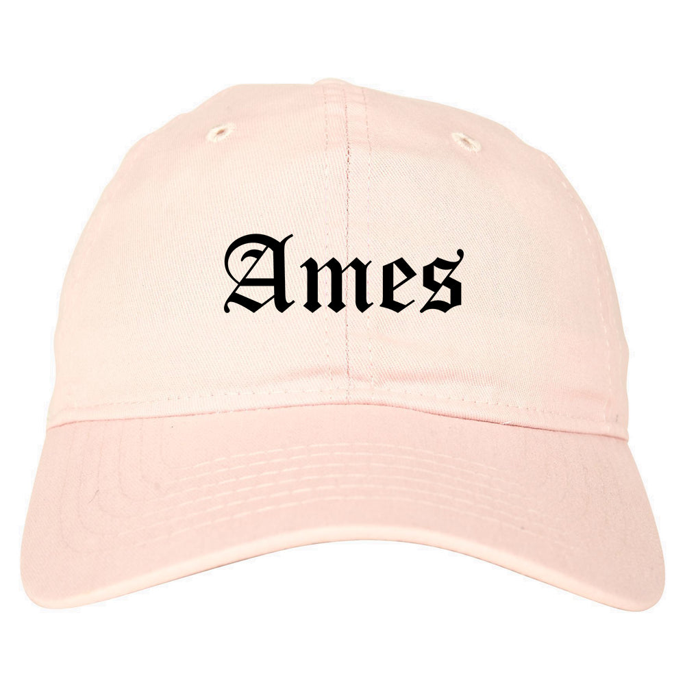 Ames Iowa IA Old English Mens Dad Hat Baseball Cap Pink