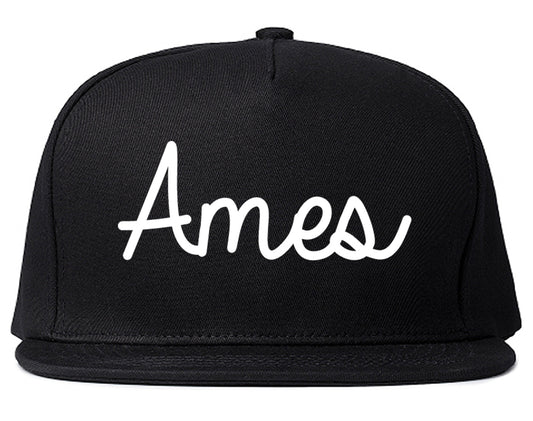 Ames Iowa IA Script Mens Snapback Hat Black
