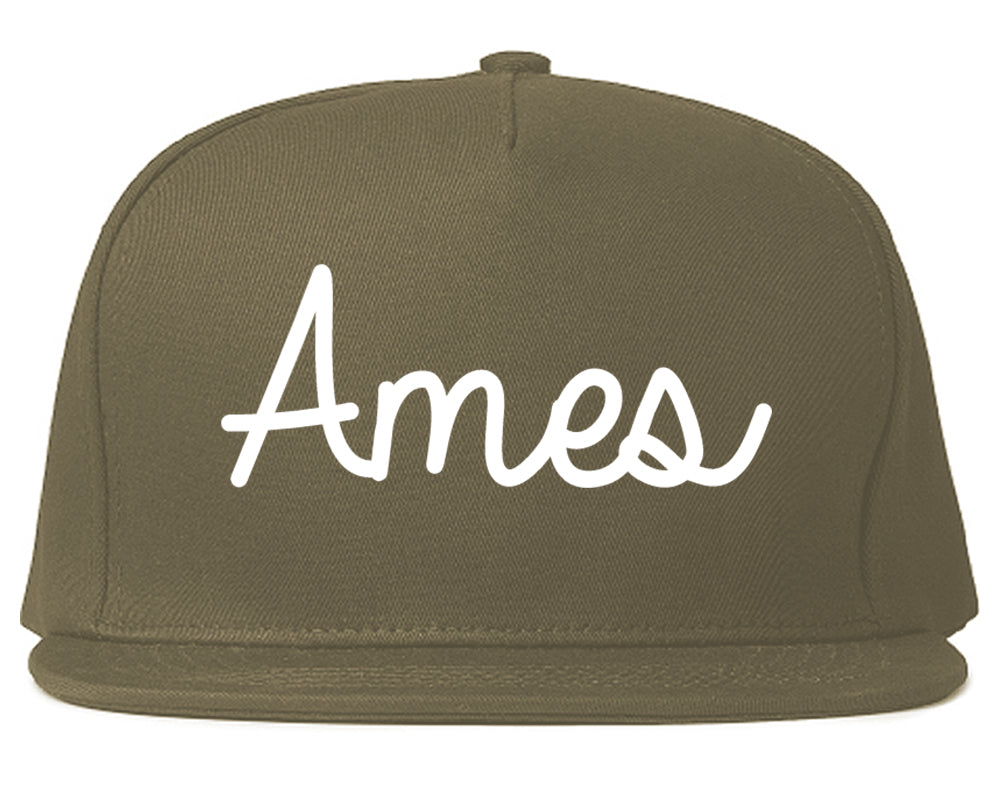Ames Iowa IA Script Mens Snapback Hat Grey
