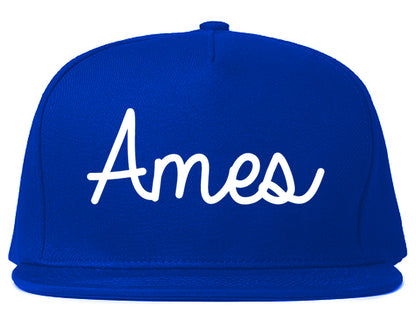 Ames Iowa IA Script Mens Snapback Hat Royal Blue