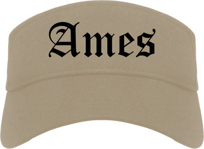 Ames Iowa IA Old English Mens Visor Cap Hat Khaki