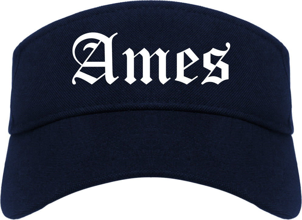 Ames Iowa IA Old English Mens Visor Cap Hat Navy Blue