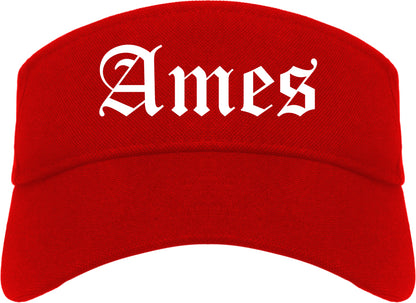 Ames Iowa IA Old English Mens Visor Cap Hat Red