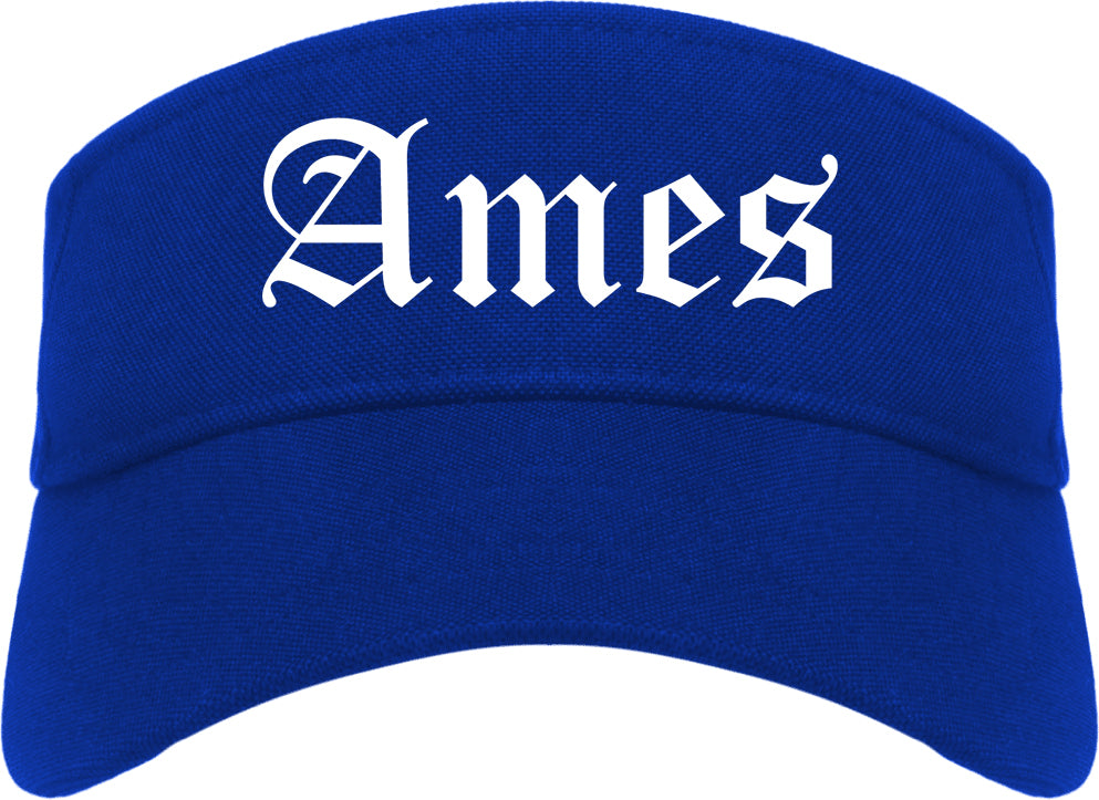 Ames Iowa IA Old English Mens Visor Cap Hat Royal Blue
