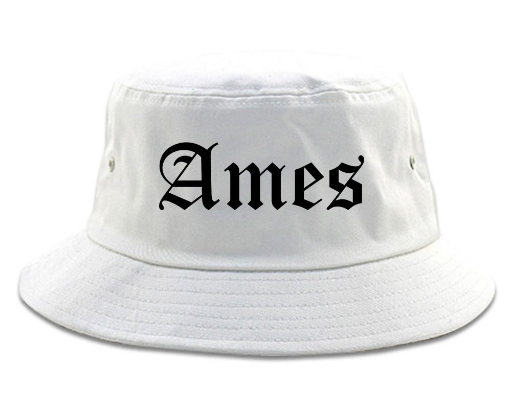 Ames Iowa IA Old English Mens Bucket Hat White