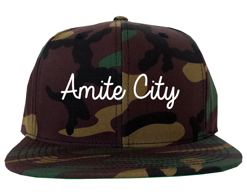Amite City Louisiana LA Script Mens Snapback Hat Army Camo