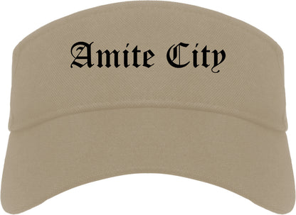 Amite City Louisiana LA Old English Mens Visor Cap Hat Khaki