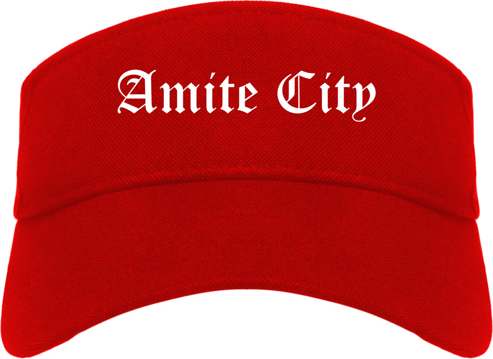 Amite City Louisiana LA Old English Mens Visor Cap Hat Red