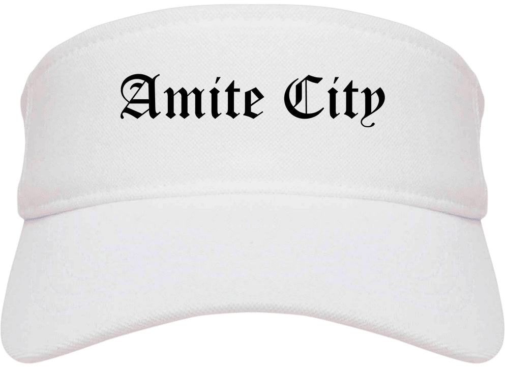 Amite City Louisiana LA Old English Mens Visor Cap Hat White
