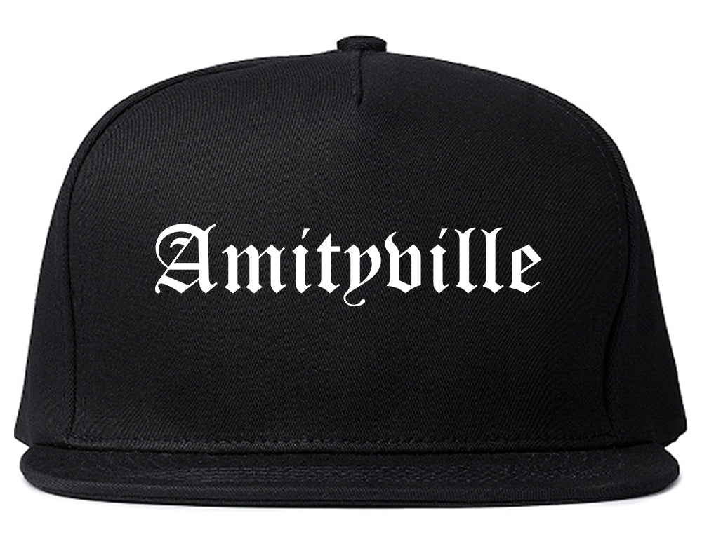 Amityville New York NY Old English Mens Snapback Hat Black