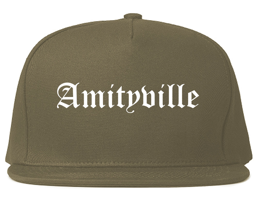 Amityville New York NY Old English Mens Snapback Hat Grey