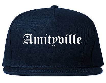 Amityville New York NY Old English Mens Snapback Hat Navy Blue