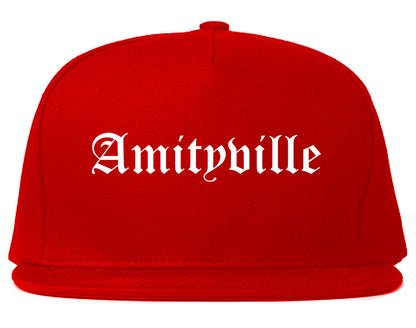 Amityville New York NY Old English Mens Snapback Hat Red