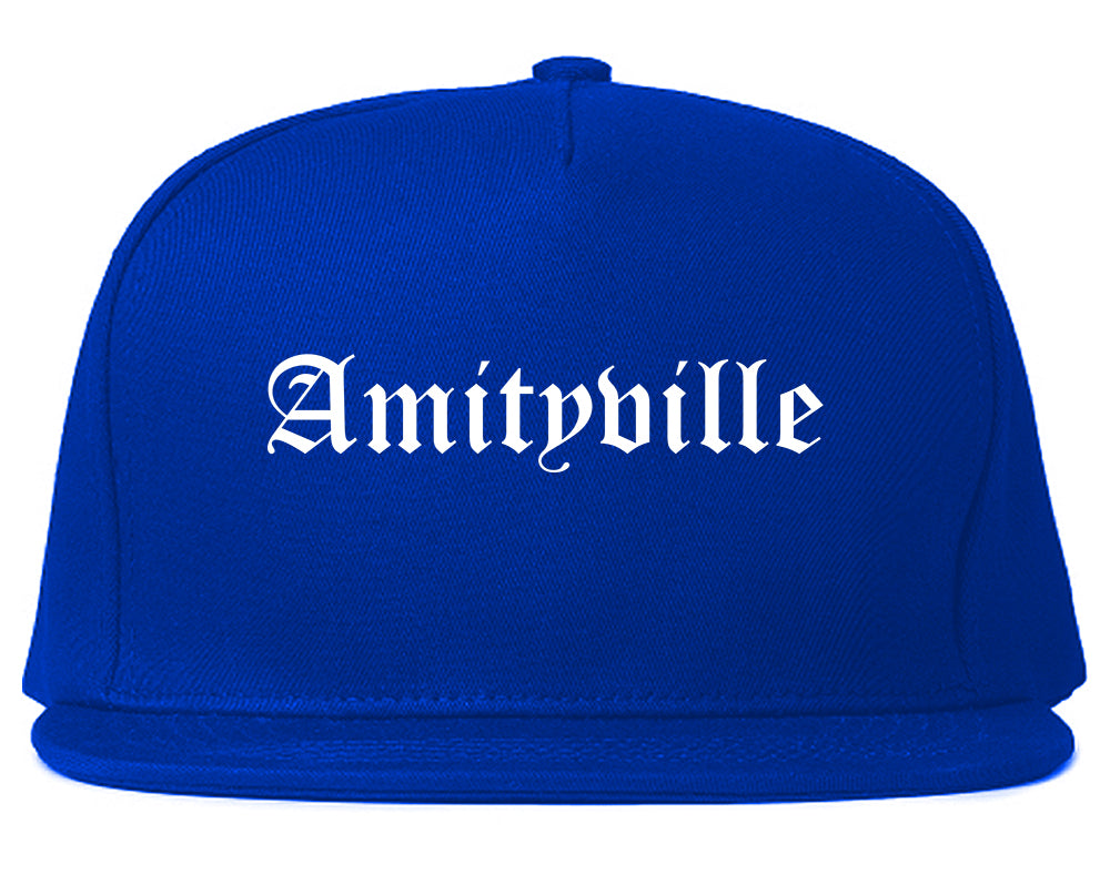 Amityville New York NY Old English Mens Snapback Hat Royal Blue