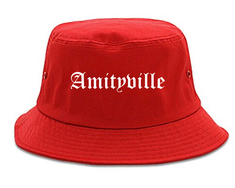 Amityville New York NY Old English Mens Bucket Hat Red