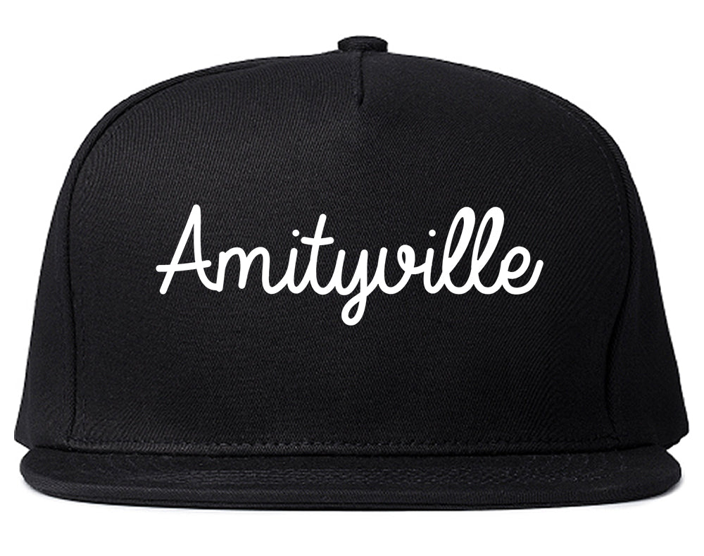Amityville New York NY Script Mens Snapback Hat Black