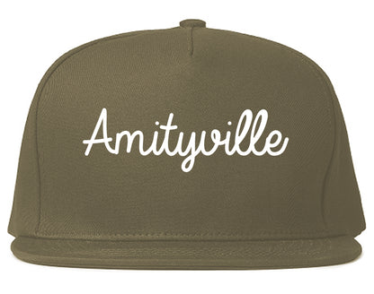 Amityville New York NY Script Mens Snapback Hat Grey