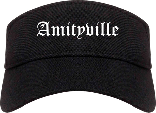 Amityville New York NY Old English Mens Visor Cap Hat Black