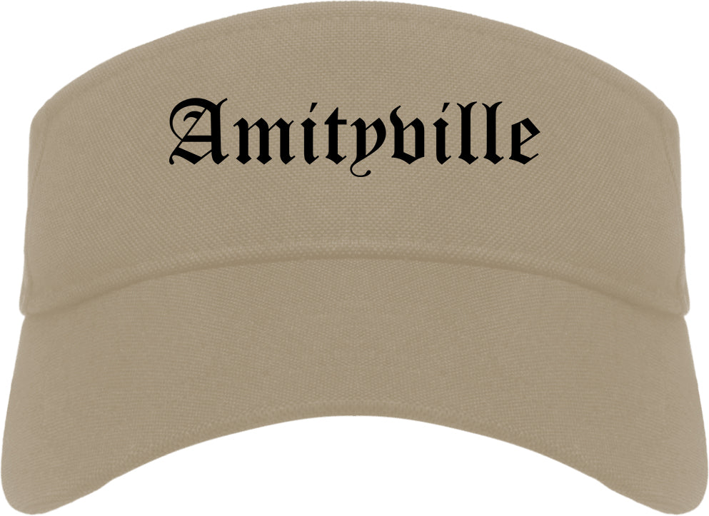 Amityville New York NY Old English Mens Visor Cap Hat Khaki
