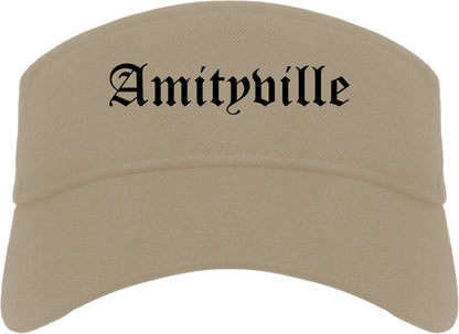 Amityville New York NY Old English Mens Visor Cap Hat Khaki
