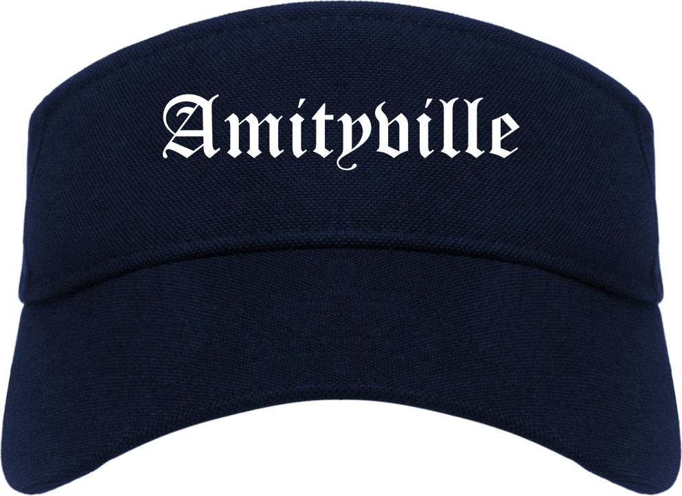 Amityville New York NY Old English Mens Visor Cap Hat Navy Blue