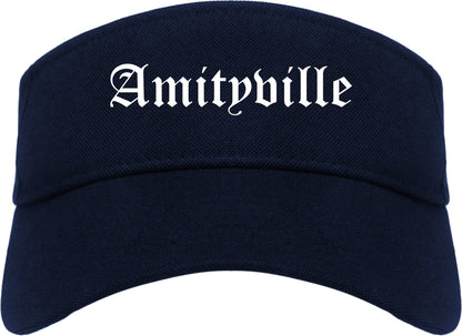Amityville New York NY Old English Mens Visor Cap Hat Navy Blue