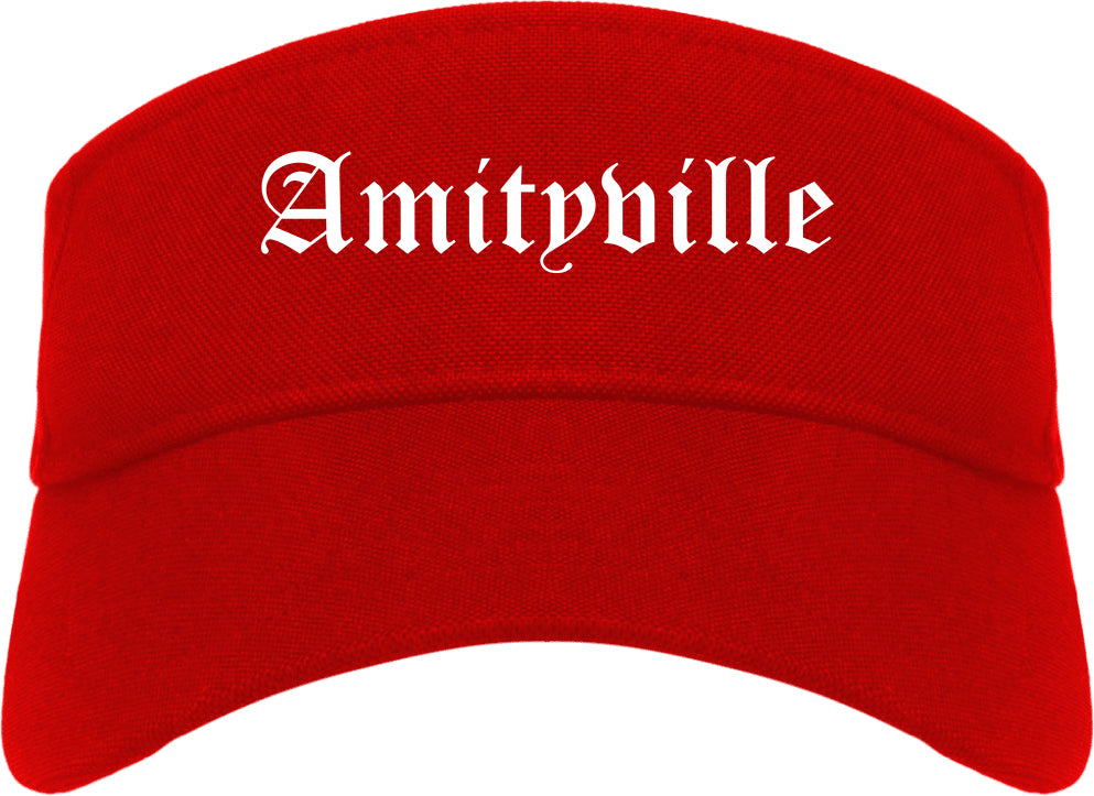 Amityville New York NY Old English Mens Visor Cap Hat Red