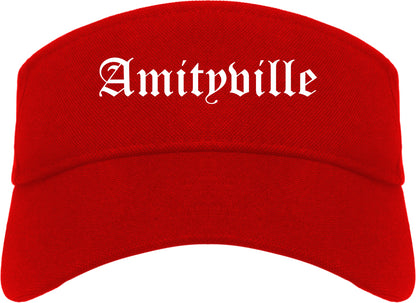 Amityville New York NY Old English Mens Visor Cap Hat Red
