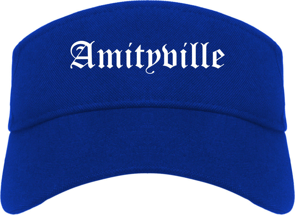Amityville New York NY Old English Mens Visor Cap Hat Royal Blue