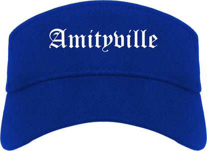 Amityville New York NY Old English Mens Visor Cap Hat Royal Blue