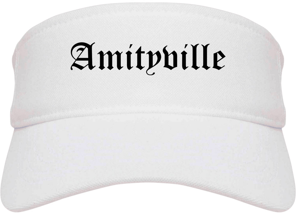 Amityville New York NY Old English Mens Visor Cap Hat White