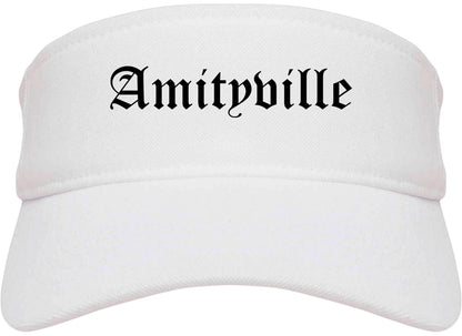 Amityville New York NY Old English Mens Visor Cap Hat White