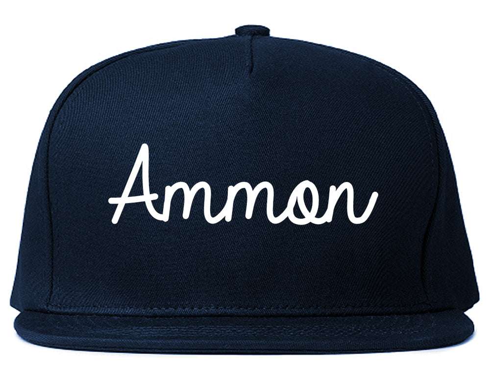 Ammon Idaho ID Script Mens Snapback Hat Navy Blue