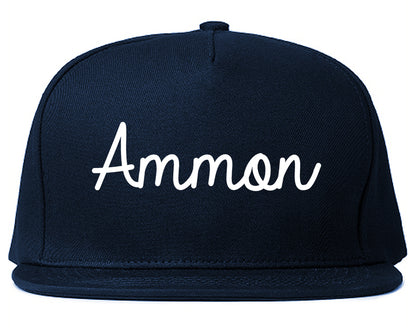 Ammon Idaho ID Script Mens Snapback Hat Navy Blue