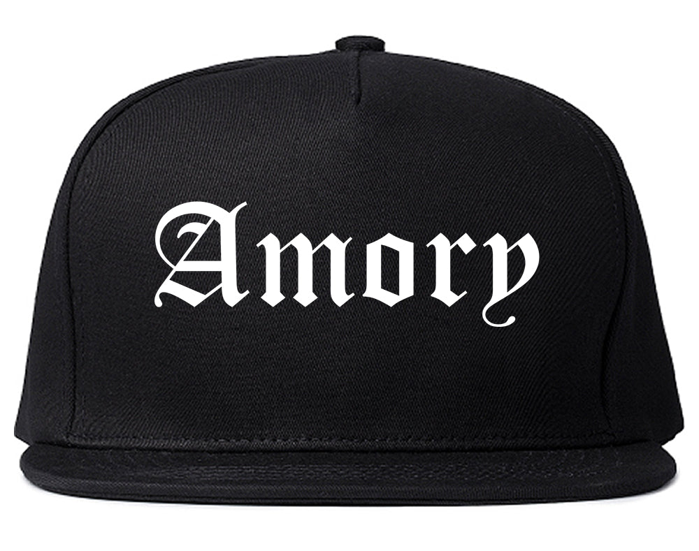 Amory Mississippi MS Old English Mens Snapback Hat Black