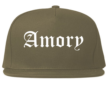 Amory Mississippi MS Old English Mens Snapback Hat Grey